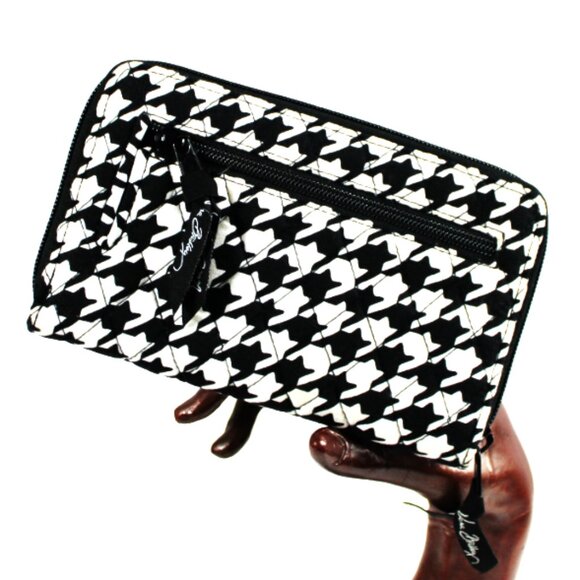 Vera Bradley Midnight Houndstooth Black And White Turn Lock Wallet - Picture 4 of 9